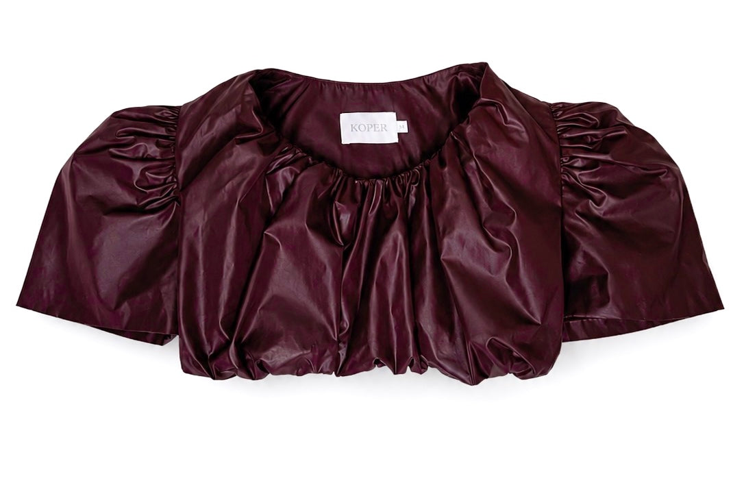 Puff Sleeve Crop Top in Maroon